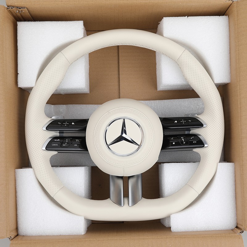 Volante de cuero blanco para Mercedes W223 C217 W213 W205 AMG